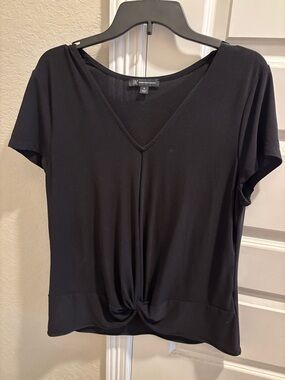 INC International Concepts Black V-Neck Twist-Hem Short Sleeve Top